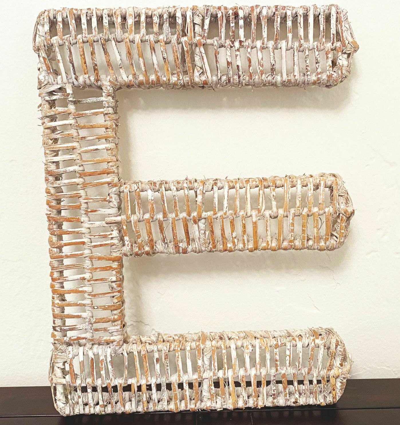 Pottery Barn 12" Letter ~ E ~ Teen Kids Initial Whitewashed Rattan Wicker New