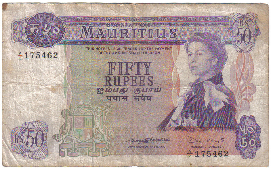 Mauritius 50 Rupees 1967 Pick 33 B Look Scans