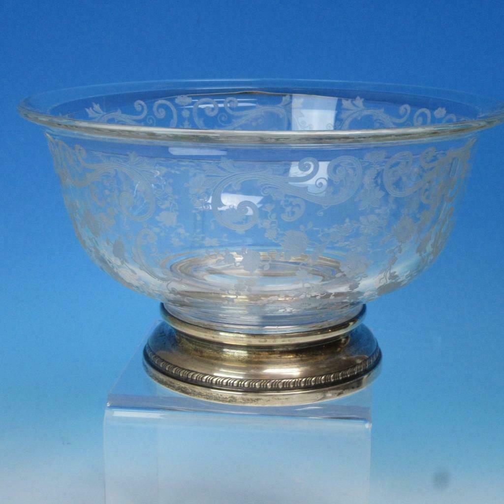 Cambridge Glass - Elegant Etched Chantilly - Deep Bowl With Sterling Silver Base