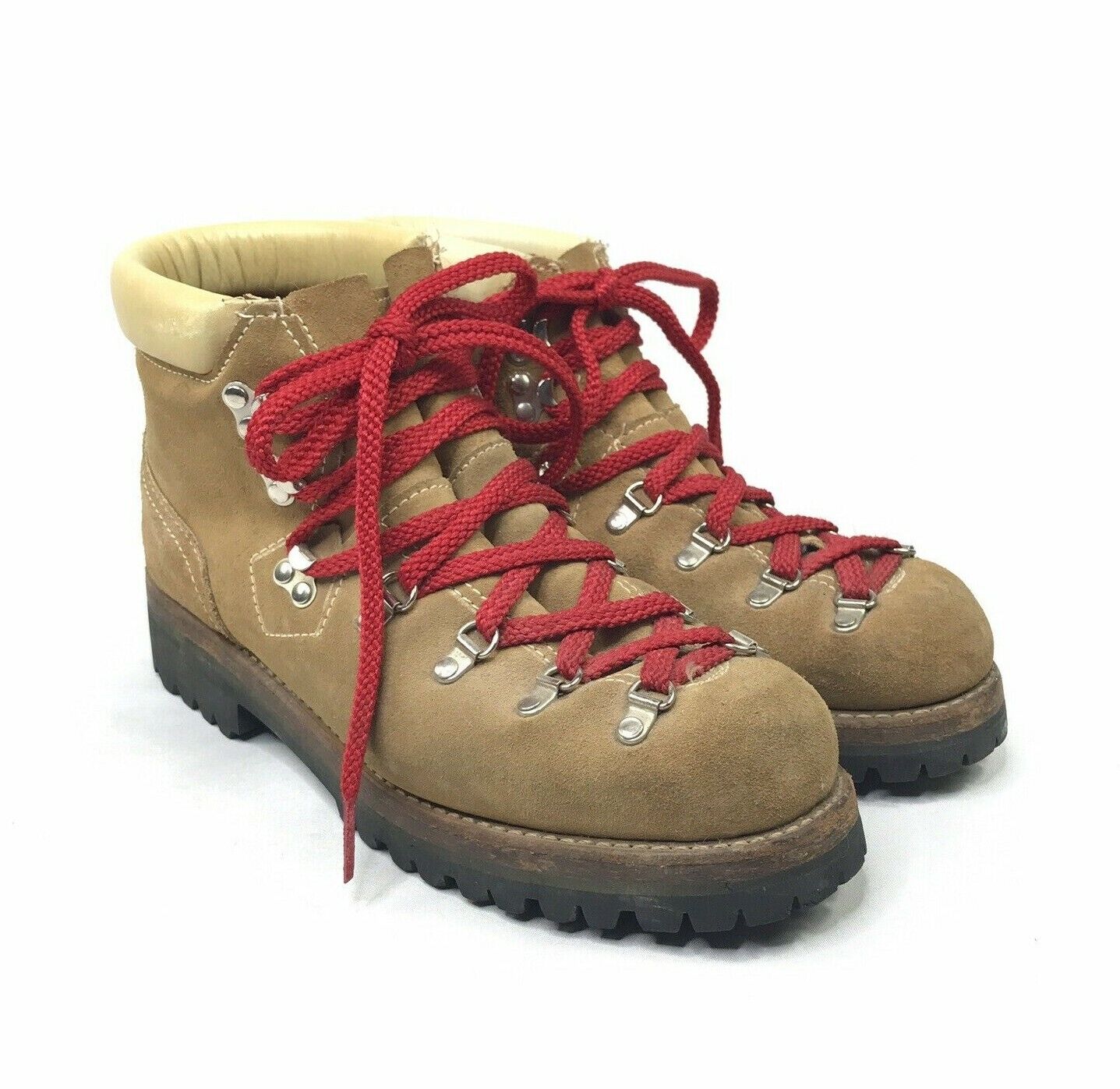 Vintage French Hiking Boots Mens 8.5 Us Womens 10.5 Red Laces Mountaineering Usa