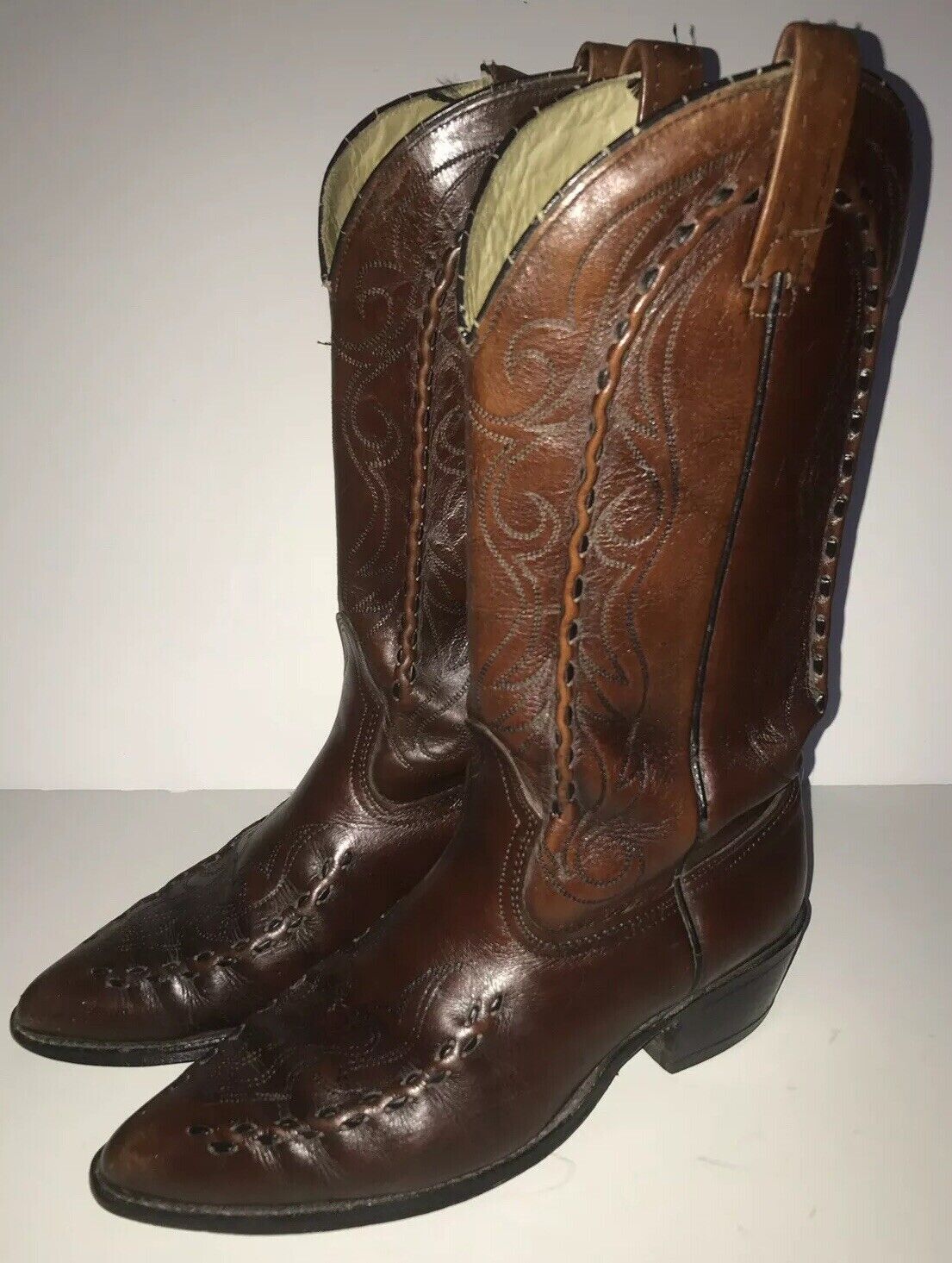 Vintage Rockabilly 1950s Acme Needle Toe Bucklace Whipstitch Cowboy Boots 8d